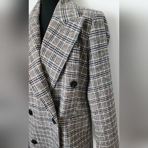 7 For All Mankind Plaid Peacoat Womens Size M Brown and Blue Academia Preppy